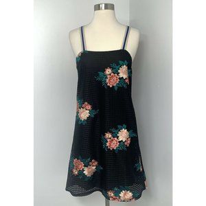 Zara Trafaluc Womens Black Floral Embroidered Dress Size S Metallic Sleeveless